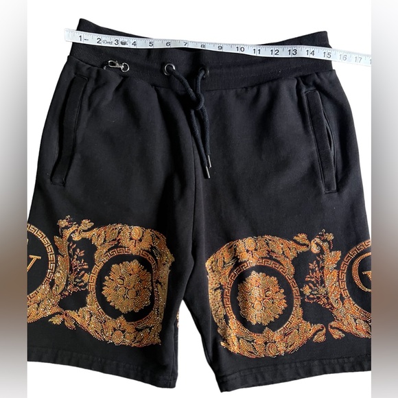 Avenue George V Paris Black Cotton Drawstring Shorts Rhinestones - Picture 9 of 14